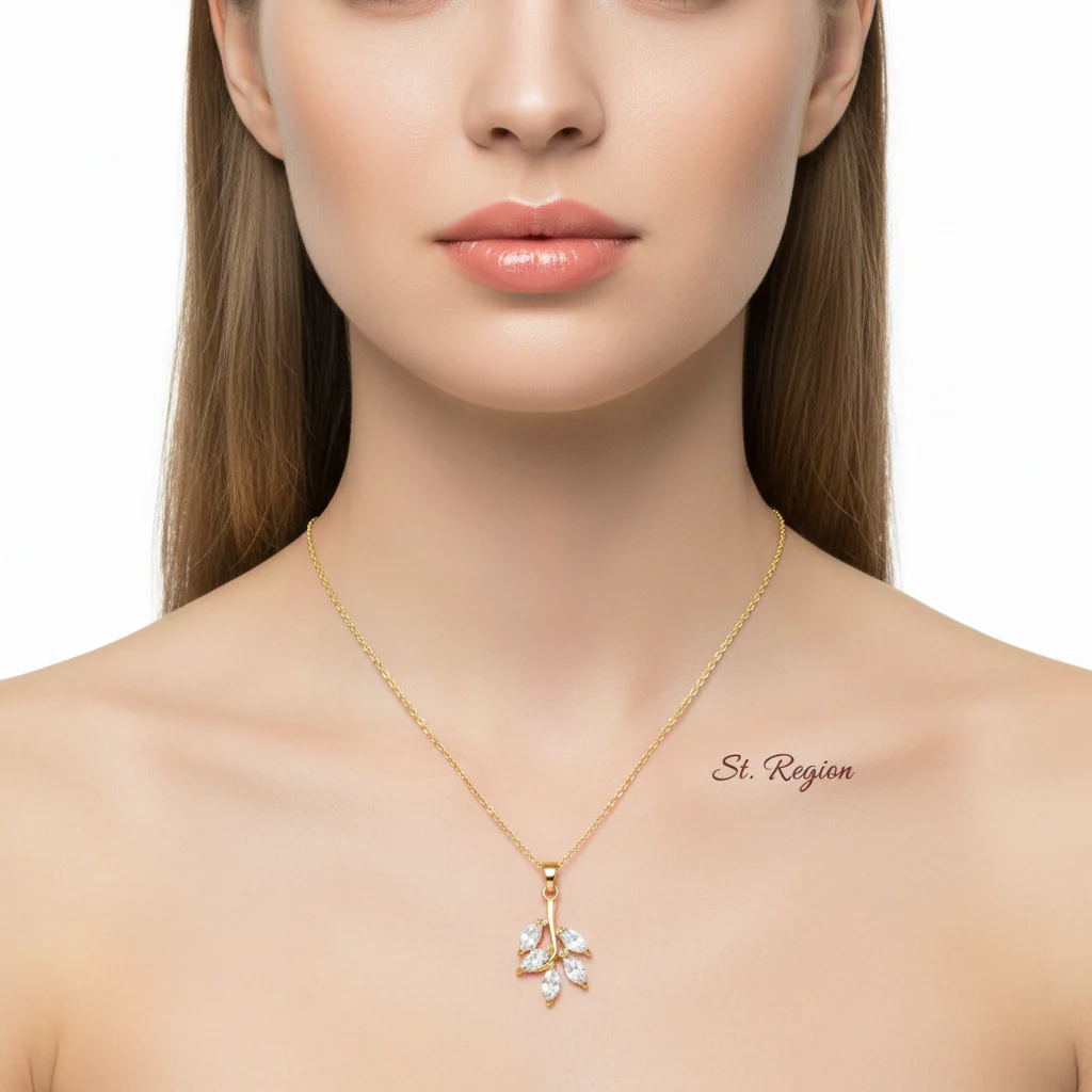 Crystal & 18K Gold-Plated Leaf Pendant Necklace - Image 5
