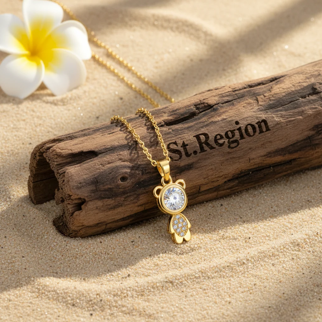 Crystal & 18K Gold-Plated Bear Pendant Necklace - Image 3