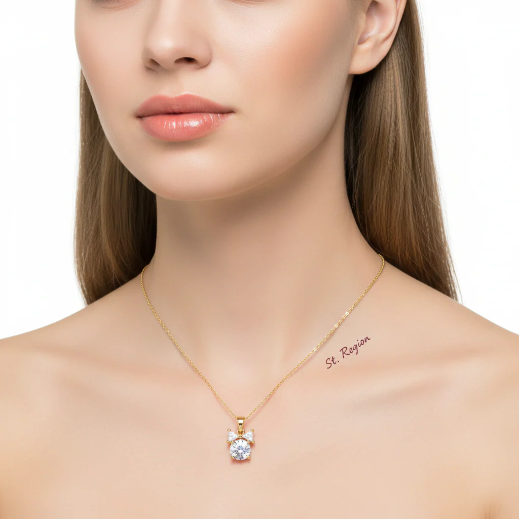 Clear Crystal & 18K Gold-Plated Bow Pendant Necklace - Image 5