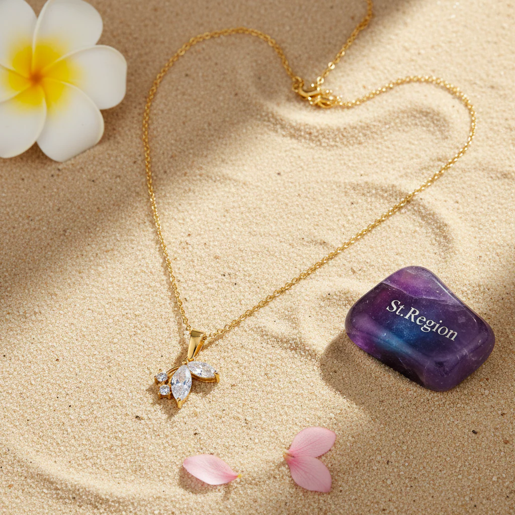 Crystal & 18K Gold-Plated Butterfly Pendant Necklace - Image 4