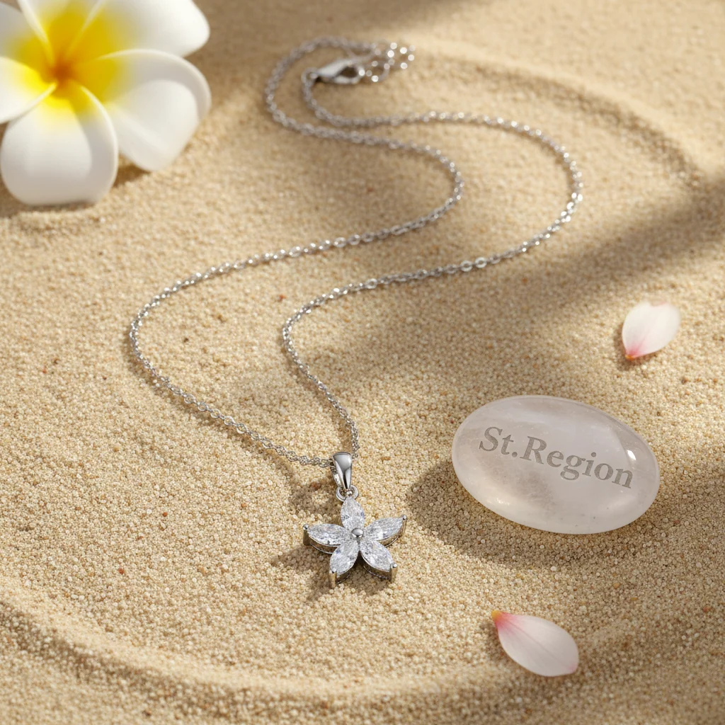 Crystal & Silver-Plated Marquise Flower Pendant Necklace - Image 4