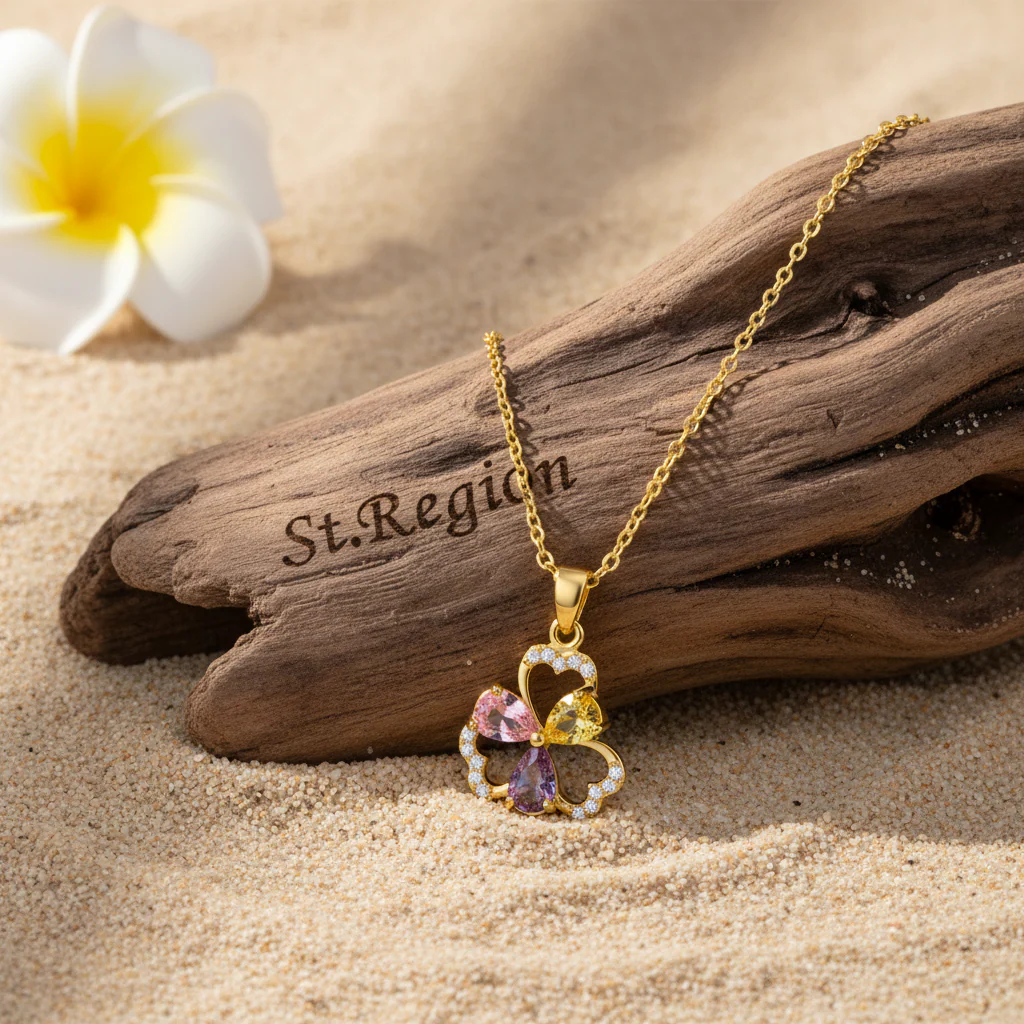 Pink & Yellow Crystal Cubic Zirconia Flower Pendant Necklace - Image 3