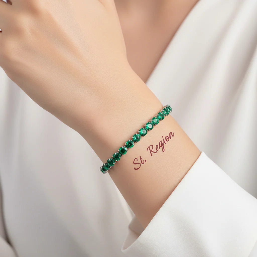 Green Cubic Zirconia & Silver-Plated Adjustable Link Bracelet - Image 5