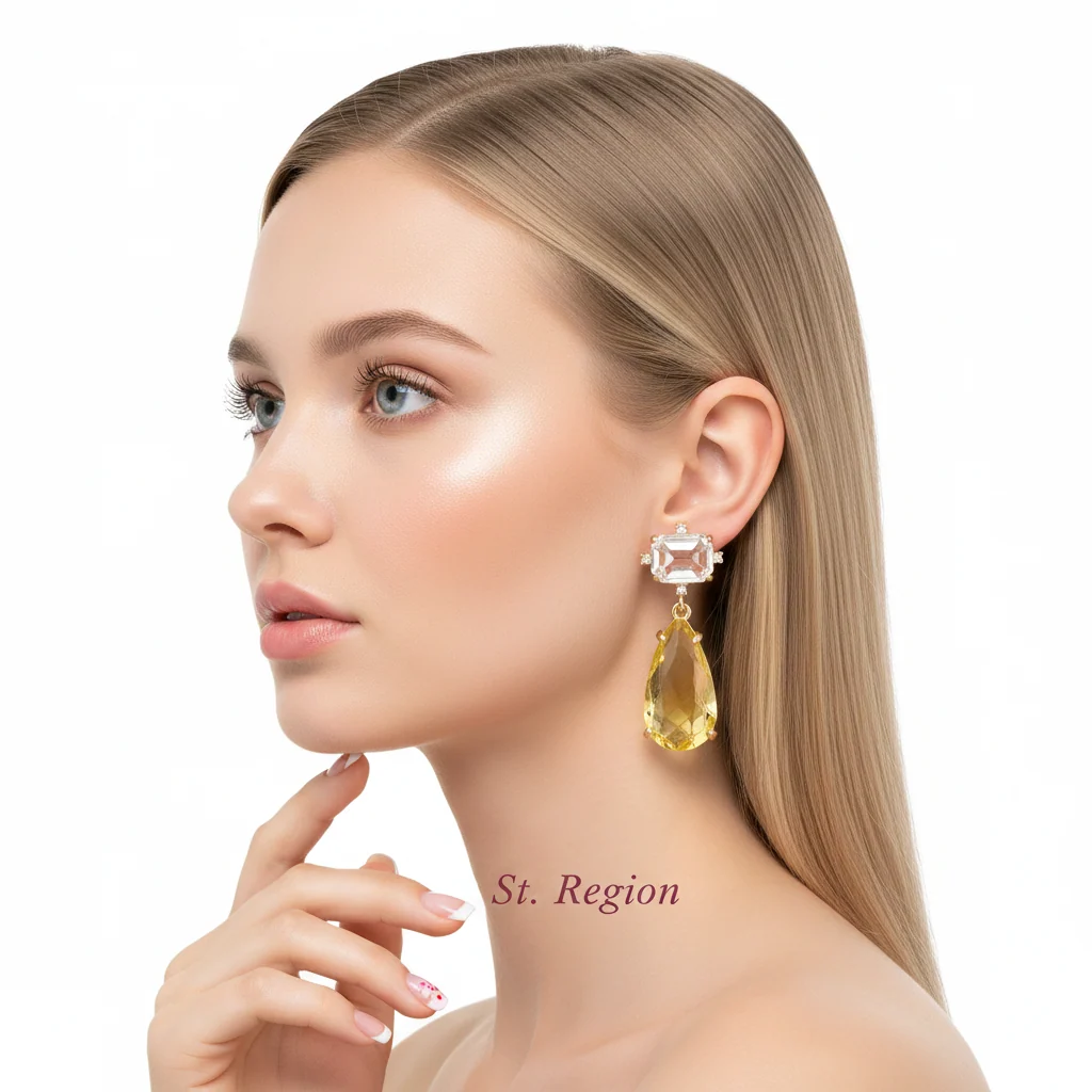 Yellow Crystal & Cubic Zirconia Goldtone Rectangle Drop Earrings - Image 5