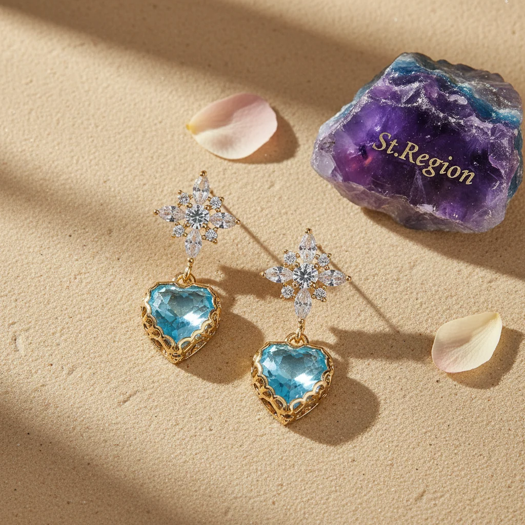 Blue Crystal & Cubic Zirconia Goldtone Star Heart Dangle Earrings - Image 3