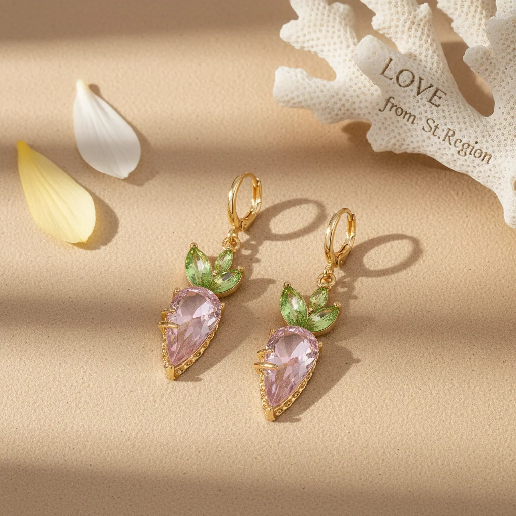 Pink Crystal & Goldtone Carrot Huggie Earrings - Image 4