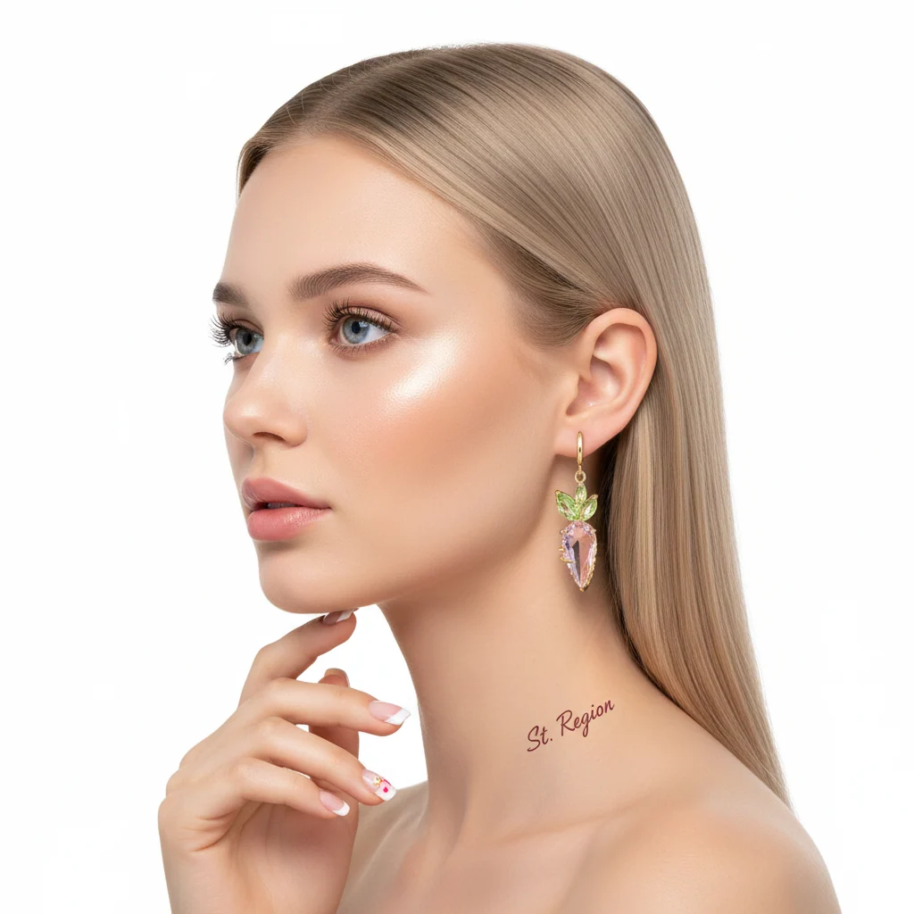 Pink Crystal & Goldtone Carrot Huggie Earrings - Image 5