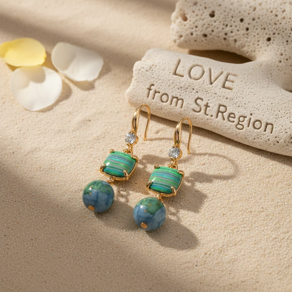 Blue Resin & Cubic Zirconia Goldtone Cushion Ball Hook Earrings - Image 4