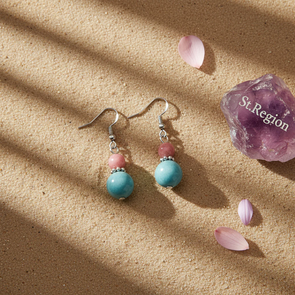 Red & Blue Jade Silvertone Gourd-Shape Hook Earrings - Image 3