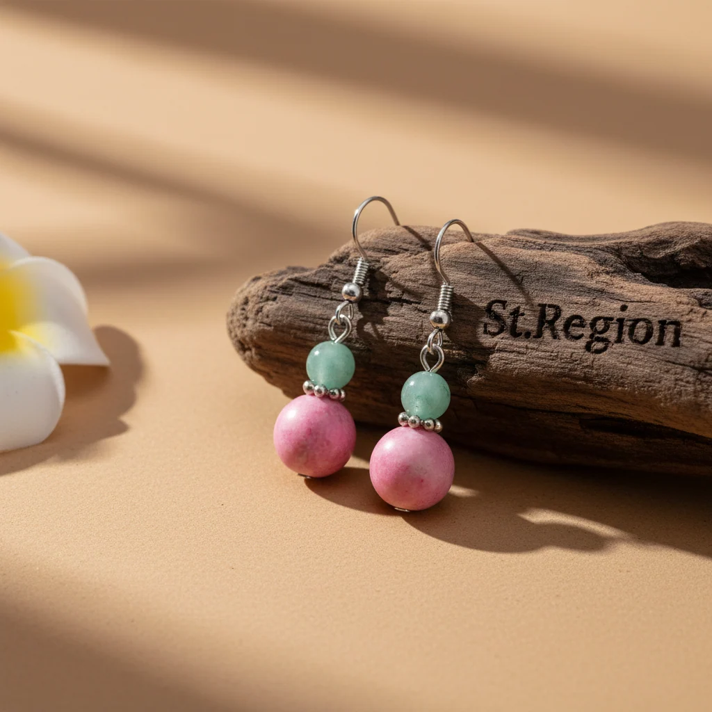 Pink Jade & Silvertone Gourd-Shape Hook Earrings - Image 2