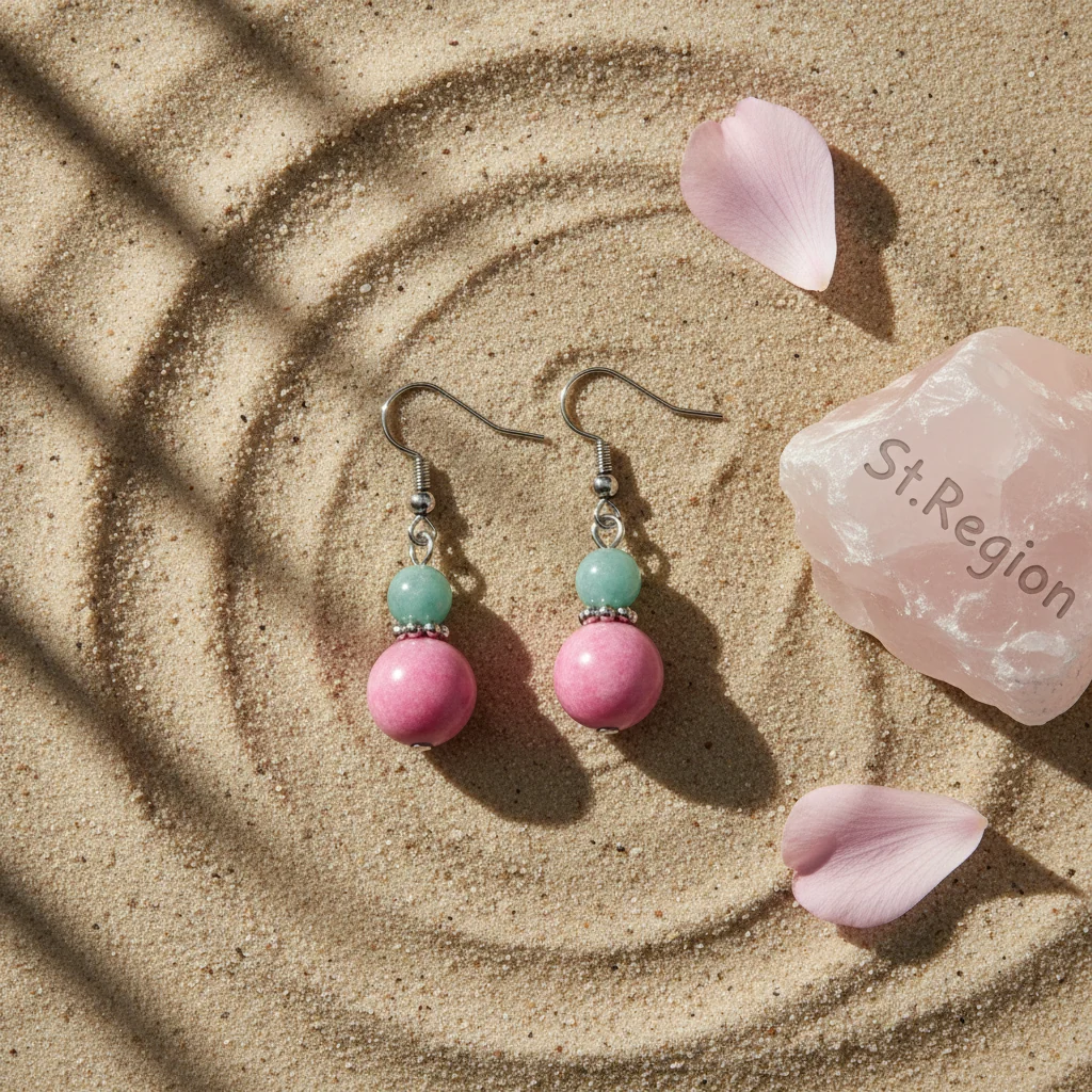 Pink Jade & Silvertone Gourd-Shape Hook Earrings - Image 3