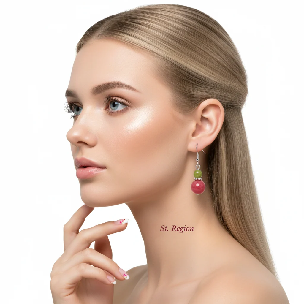Orange & Red Jade Silvertone Gourd-Shape Hook Earrings - Image 5