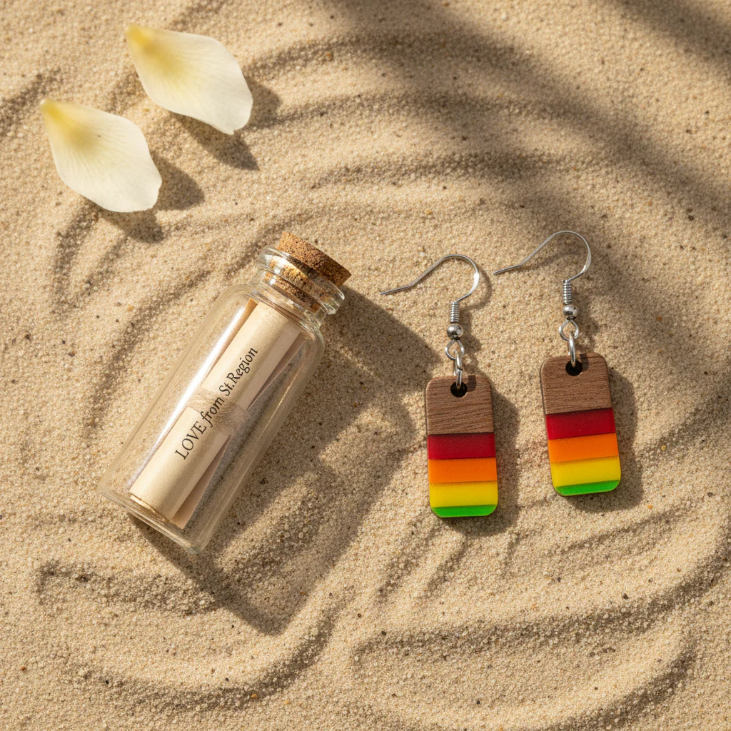 Multi-Colored Resin & Wood Silvertone Stripped Rectangle Hook Earrings - Image 4
