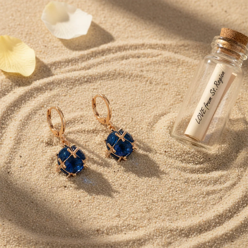 Blue Crystal & Goldtone Ball Huggie Earrings - Image 4