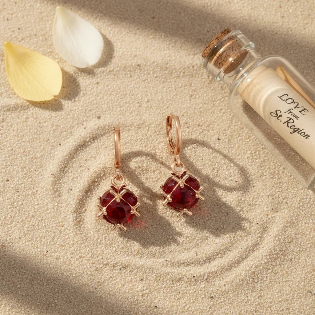 Red Crystal & Goldtone Ball Huggie Earrings - Image 4
