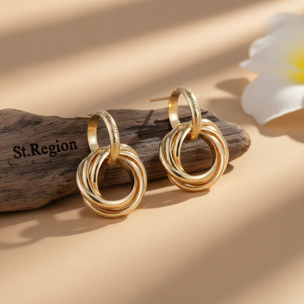 Goldtone Stacked Hoops Dangle Earrings - Image 2