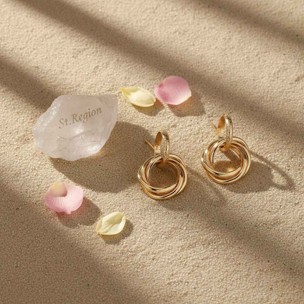 Goldtone Stacked Hoops Dangle Earrings - Image 3