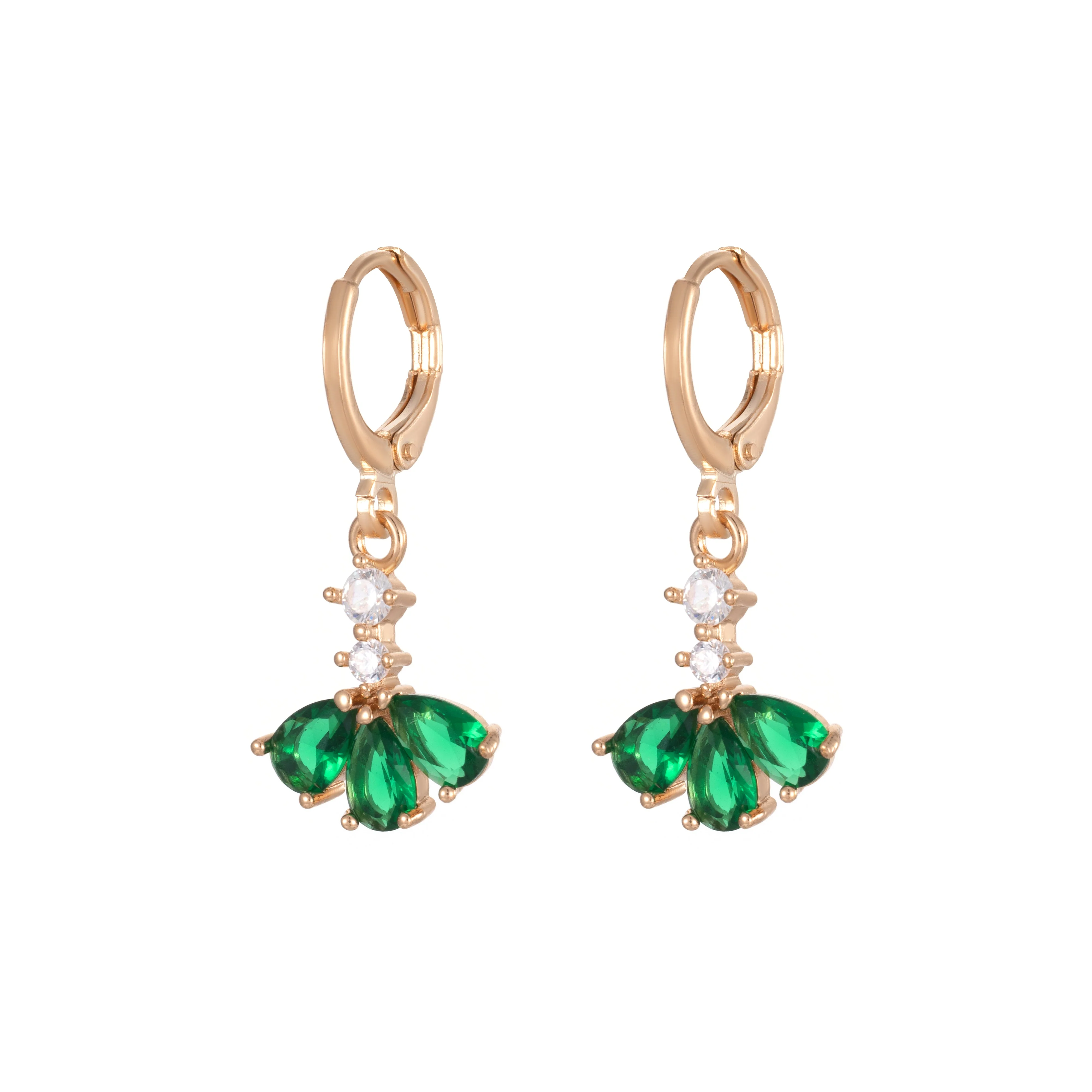 Emerald Crystal & Cubic Zirconia Goldtone Petals Huggie Earrings