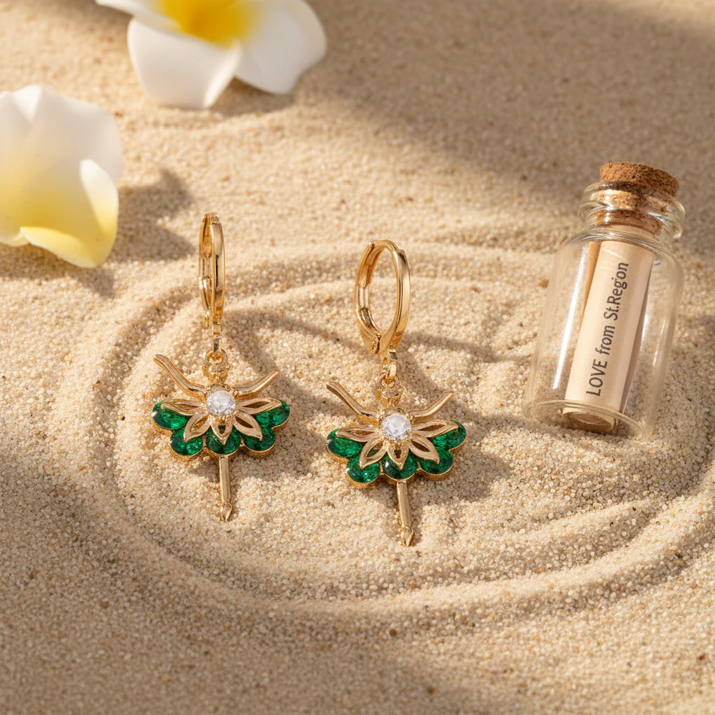 Emerald Crystal & Cubic Zirconia Goldtone Ballet Girl Huggie Earrings - Image 4