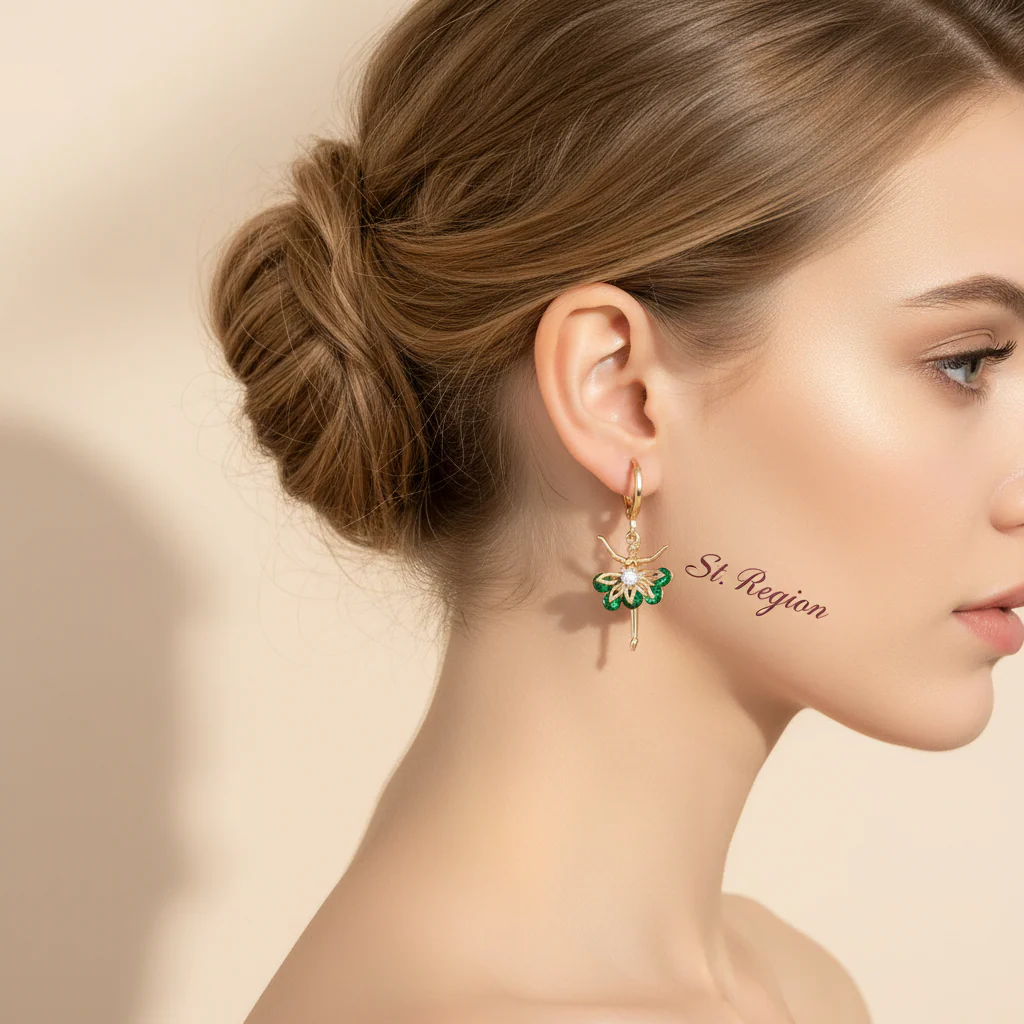 Emerald Crystal & Cubic Zirconia Goldtone Ballet Girl Huggie Earrings - Image 5