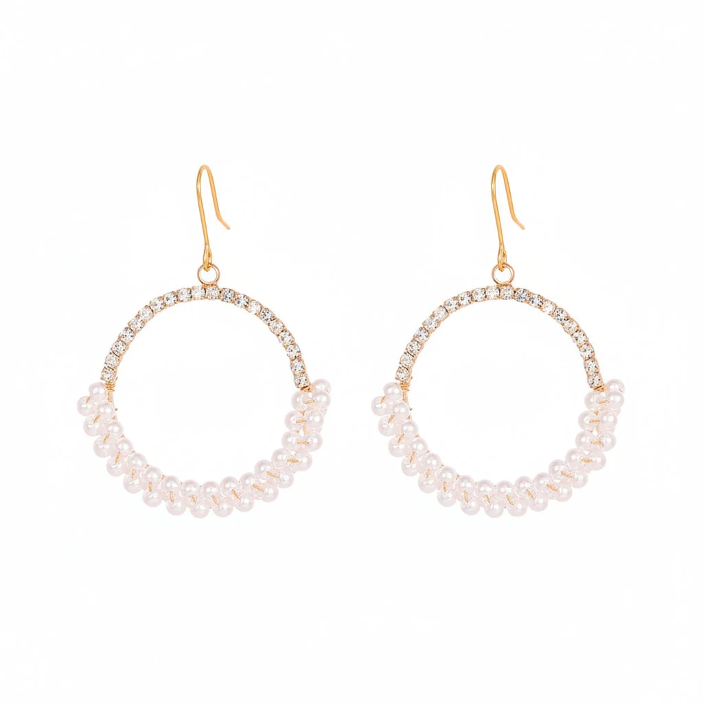 Pearl & Cubic Zirconia Goldtone Beaded Hoop Hook Earrings