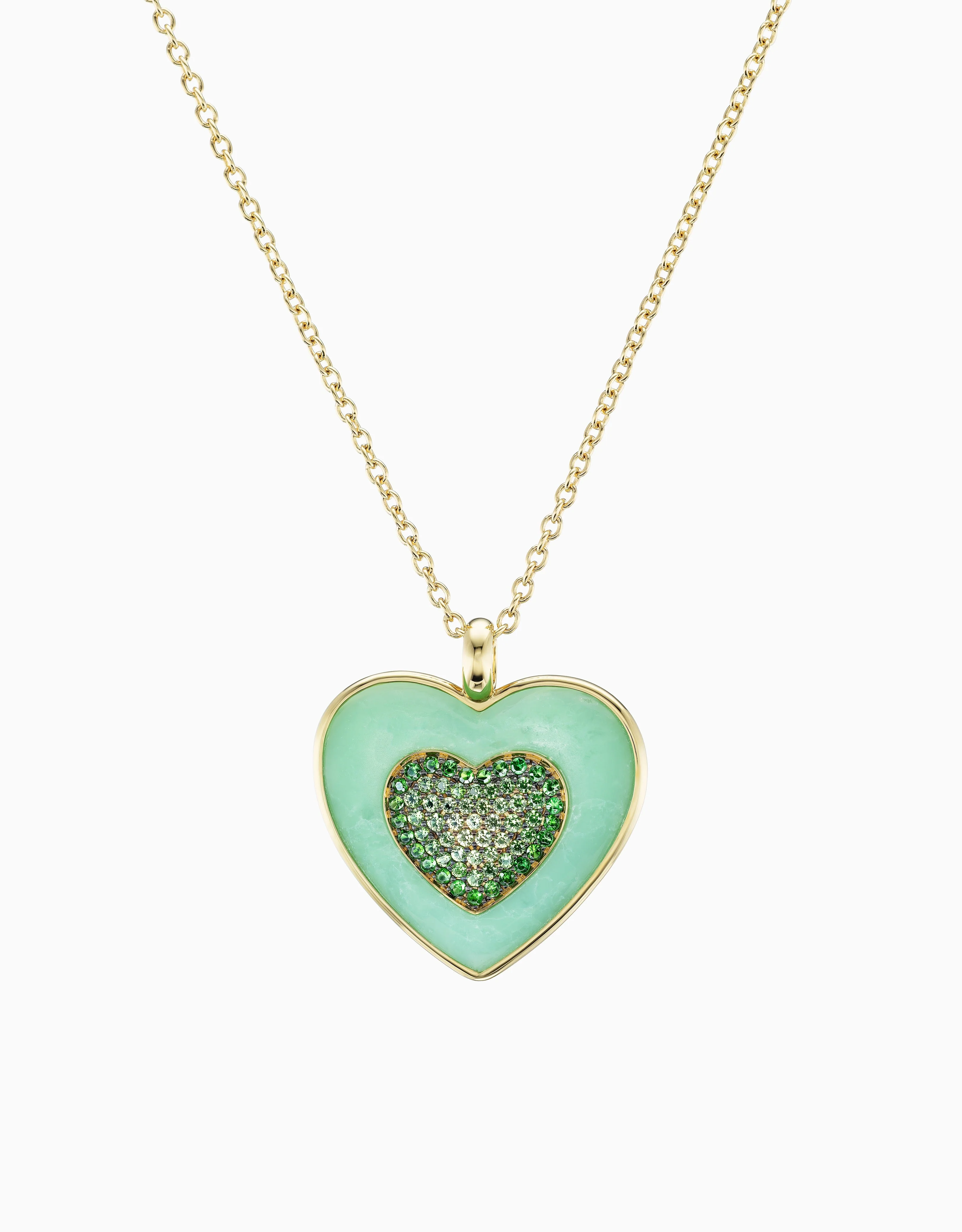Rock Heart Necklace - Tsavorite, Chrysoprase
