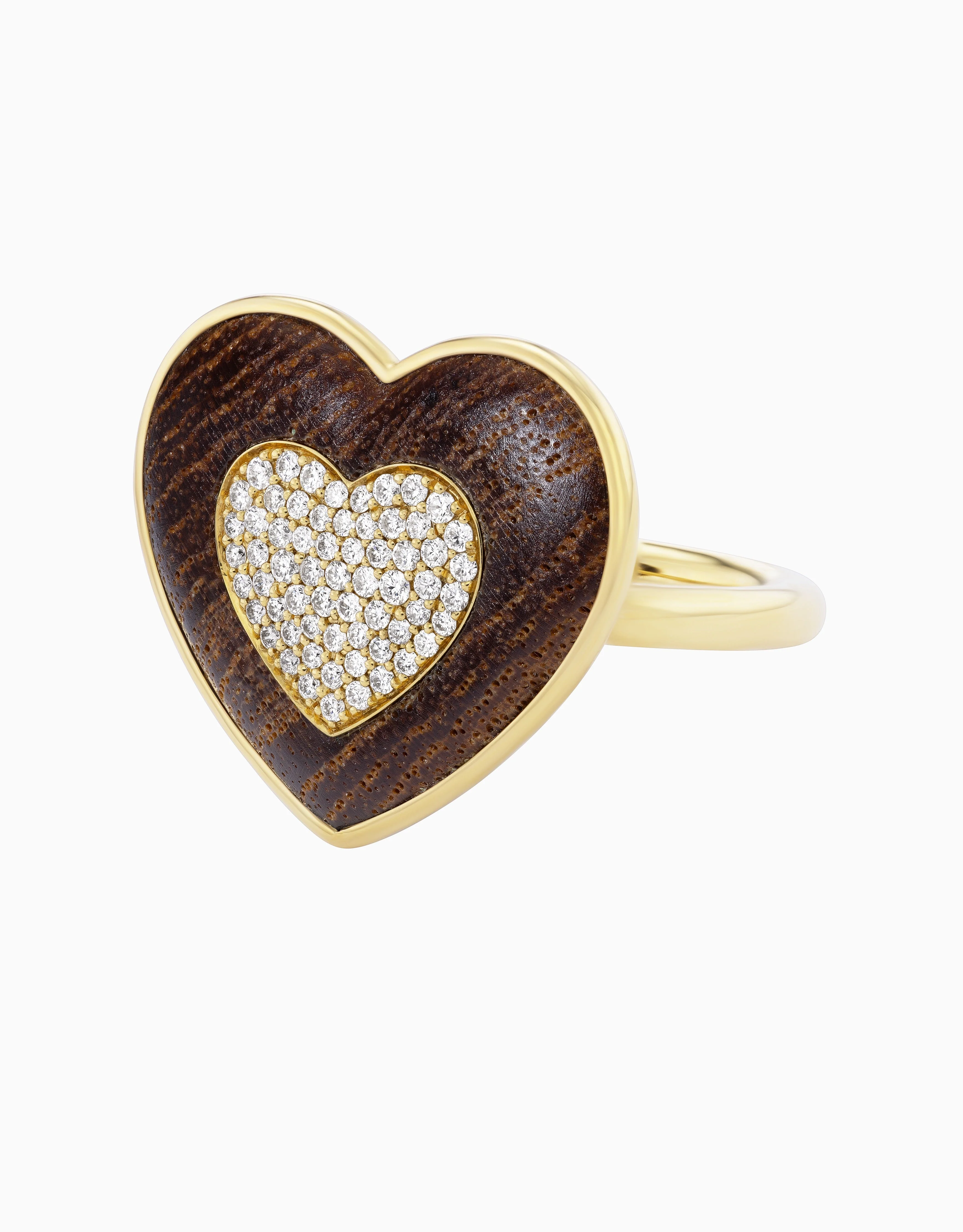 Rock Heart Ring - Diamond, Wood - Image 3