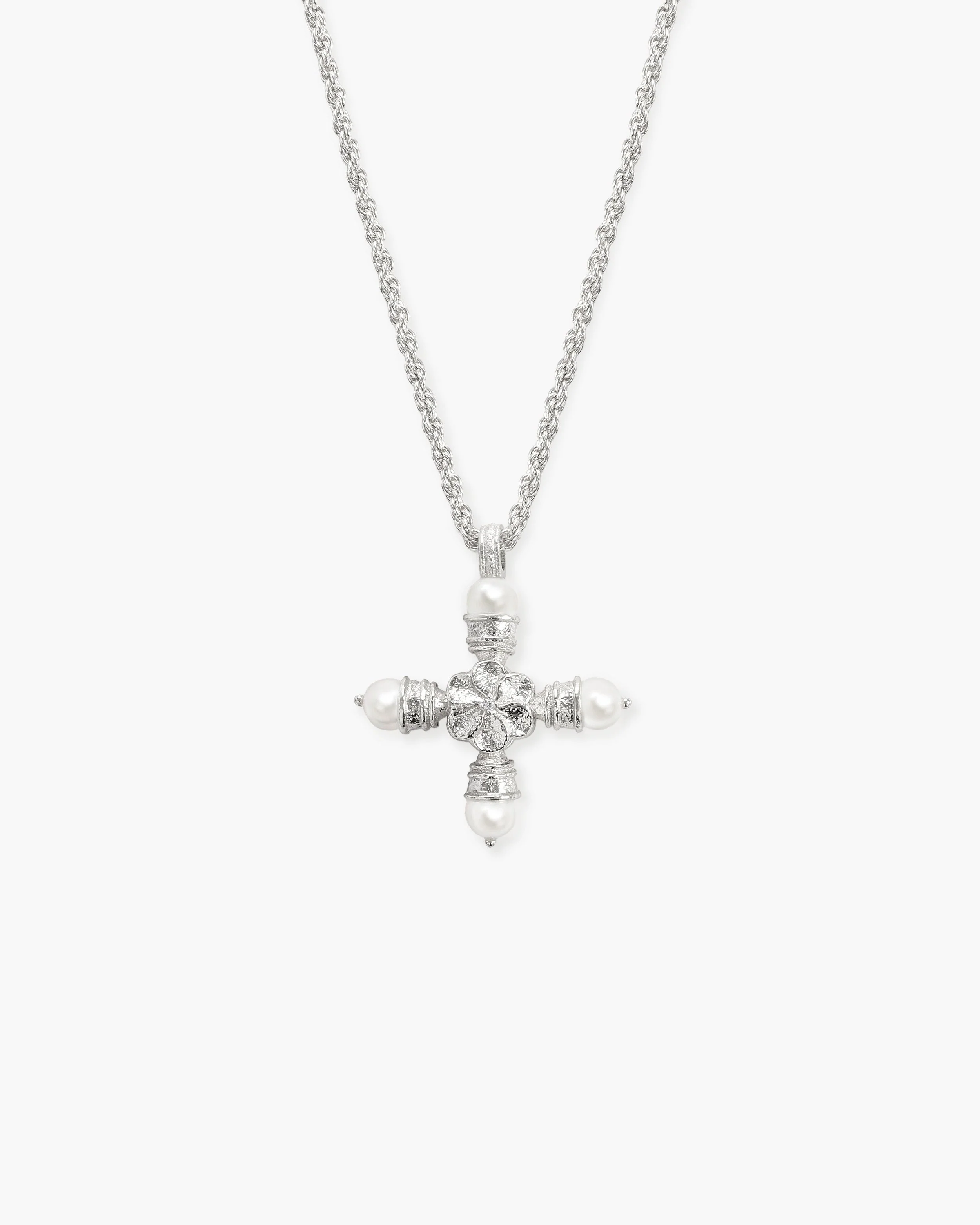 Florence Pearl Cross Necklace in Silver