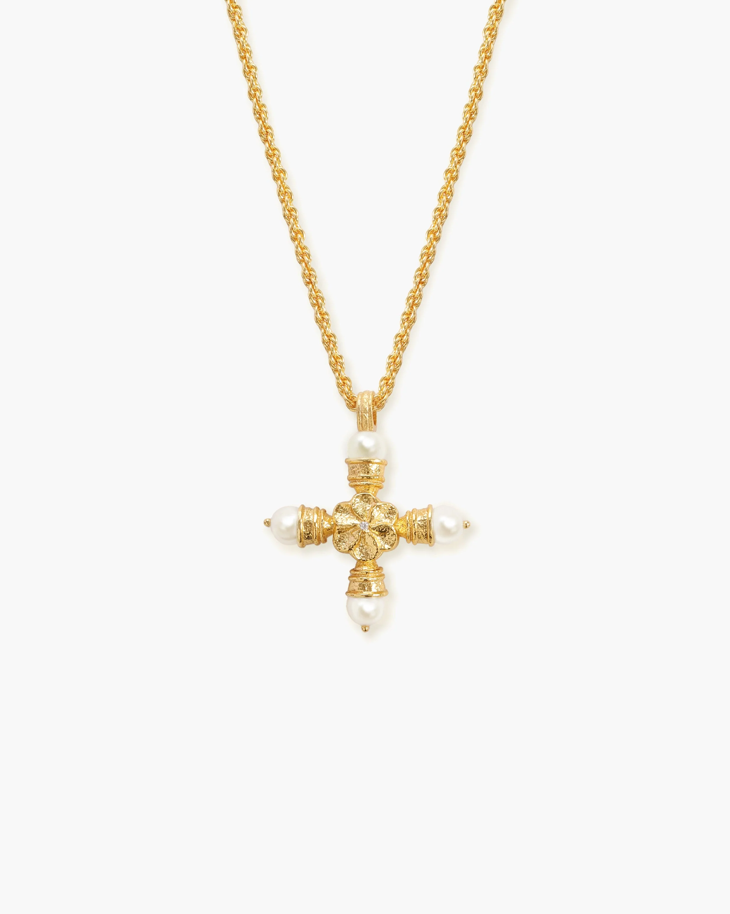Florence Pearl Cross Necklace in Silver - Image 6