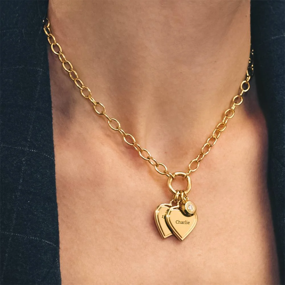 Heart-to-Heart Engravable Necklace in Gold Plating with Diamond - Image 3