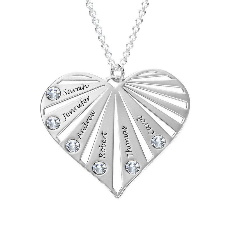 Family Heart Necklace with Birthstones in Silver - Image 3