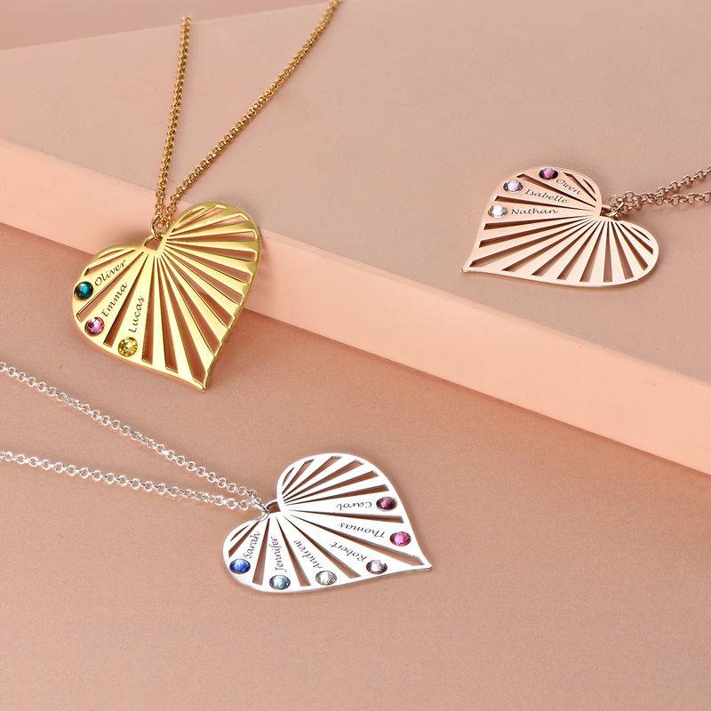 Family Heart Necklace with Birthstones in Silver - Image 4