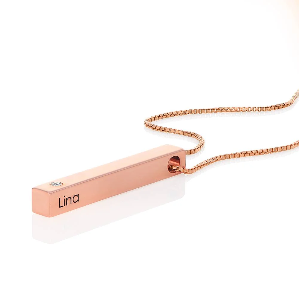 Totem 3D Bar Necklace with Diamond in Rose Gold Plating - Image 4