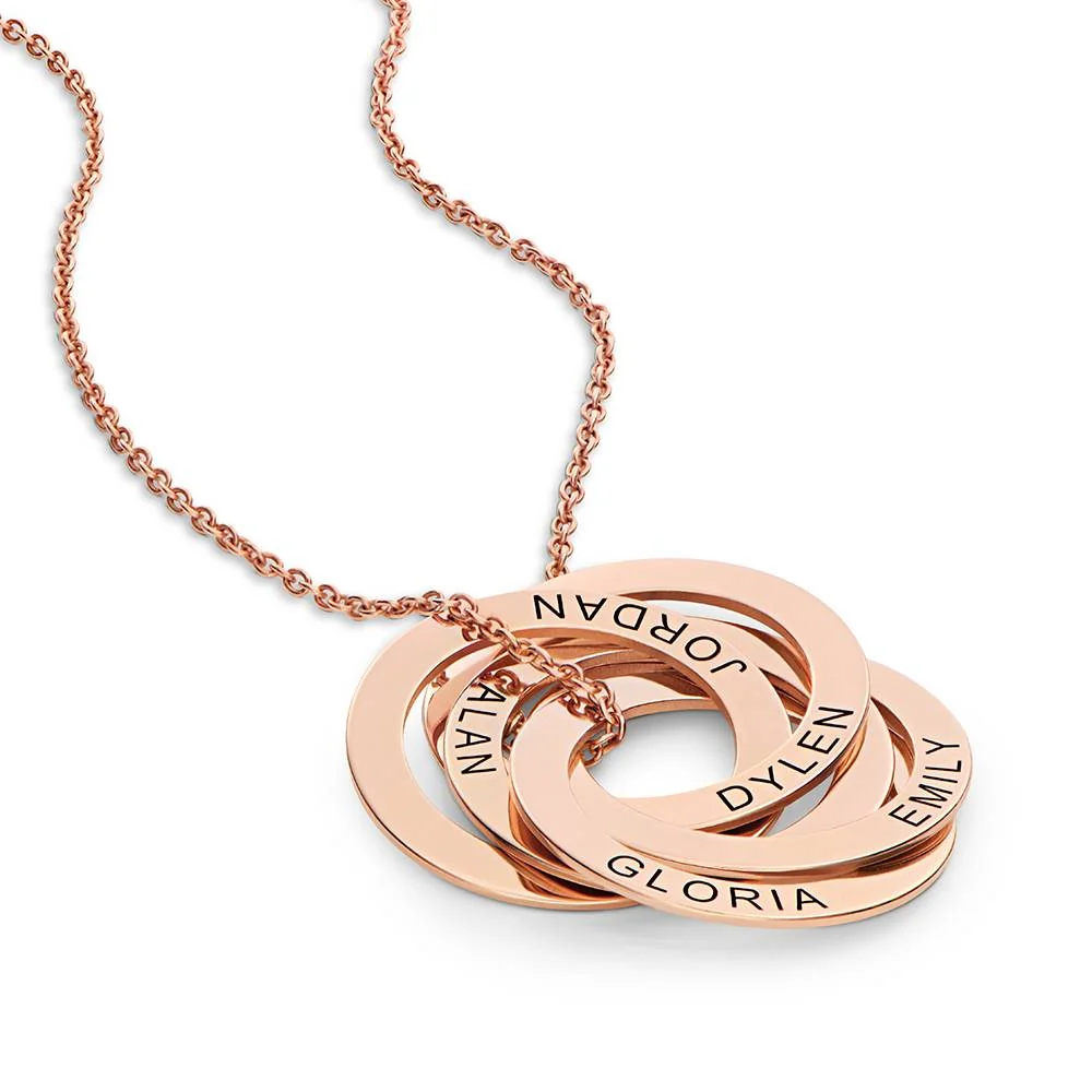 Russian Ring Necklace with 5 Rings in Rose Gold Plating - Image 3
