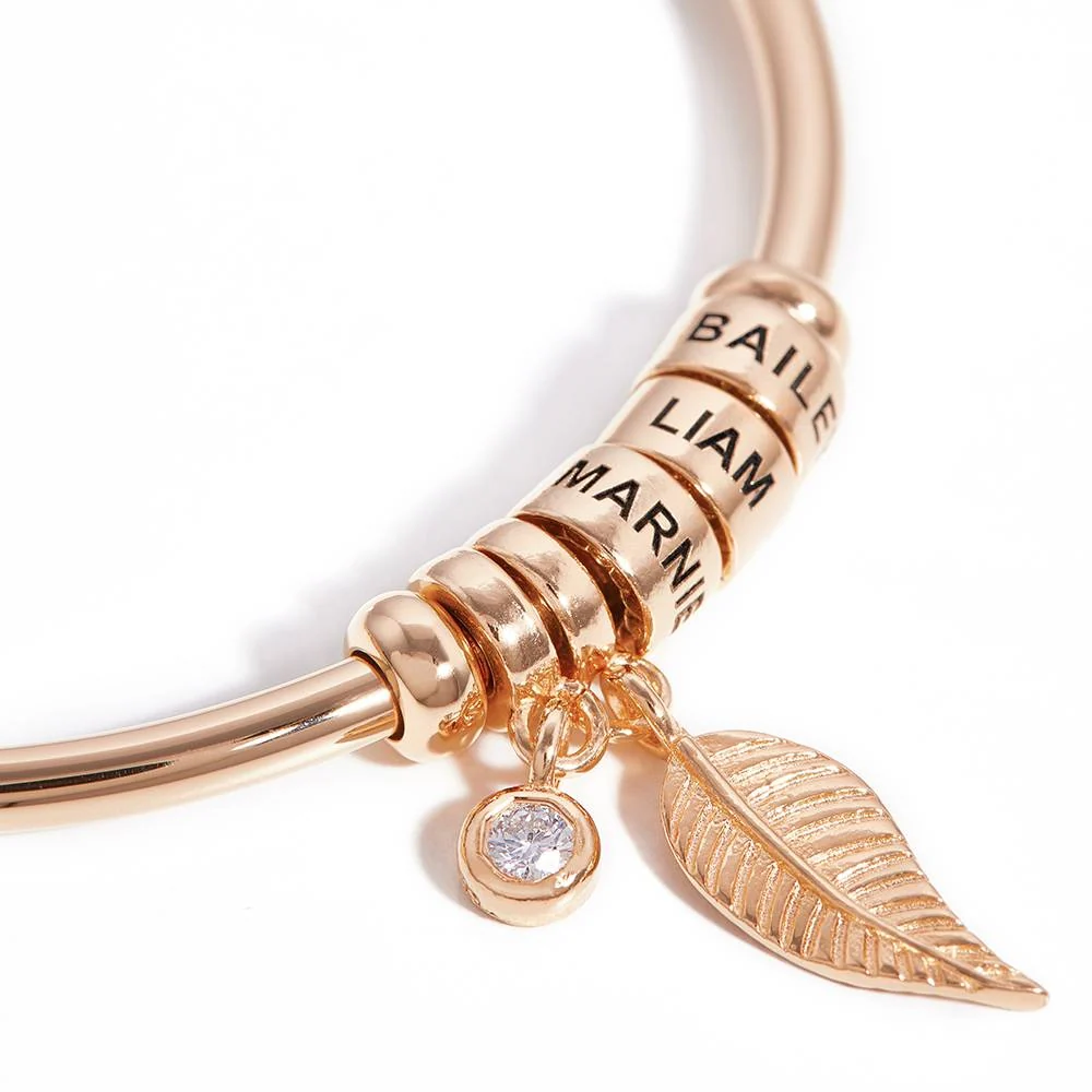 Linda Open Bangle Bracelet with with Rose Gold Plated Beads & 0.10CT Diamond - Image 3
