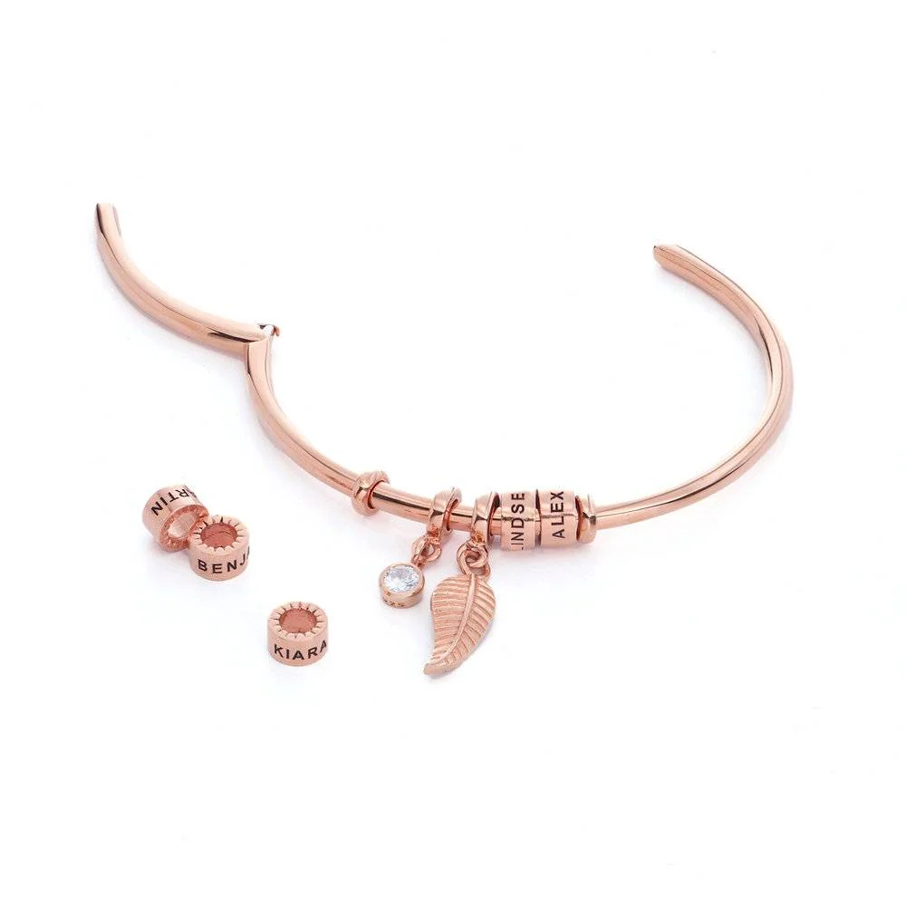 Linda Open Bangle Bracelet with with Rose Gold Plated Beads & 0.10CT Diamond - Image 5