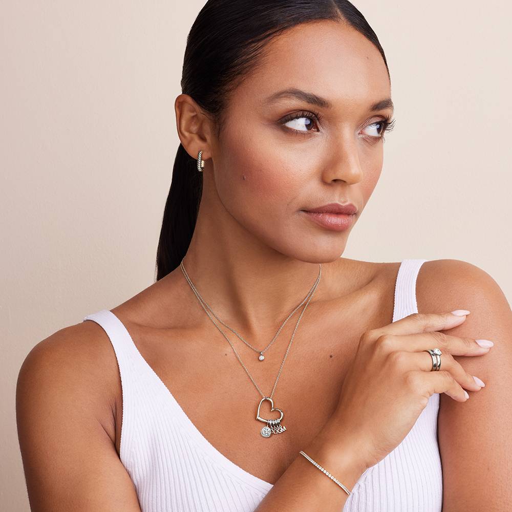 Delina Necklace with Drop Initials & 1CT Diamond in Silver - Image 5
