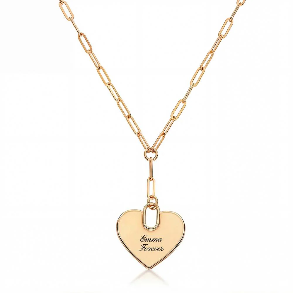 Written in Love Heart Paperclip Necklace in Gold Plating