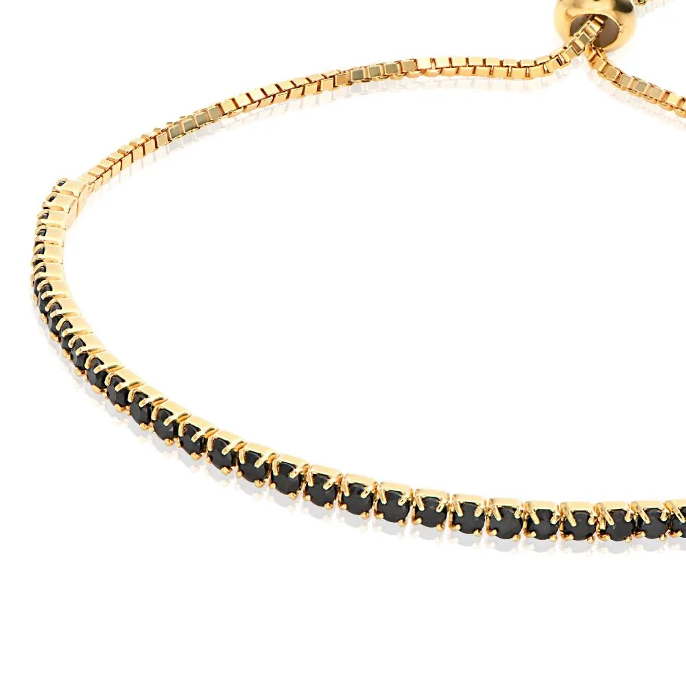 Holly Adjustable Tennis Bracelet with Black Cubic Zirconia in Gold Plating - Image 4