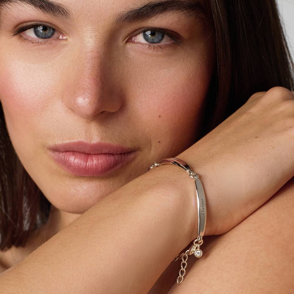 Chapters Engraved Bar Bracelet in Silver with 0.10CT Diamond - Image 2