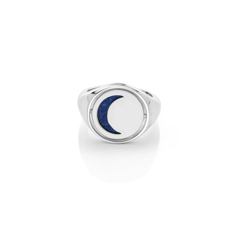 New Moon Spinner Signet Ring in Silver
