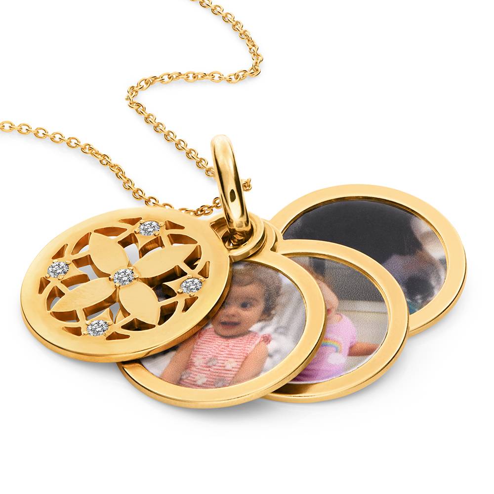 Floret Photo Pendant Necklace in 18K Gold Plating with 0.15CT Diamonds - Image 3
