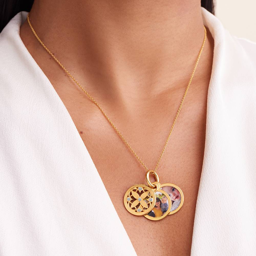 Floret Photo Pendant Necklace in 18K Gold Plating with 0.15CT Diamonds - Image 4