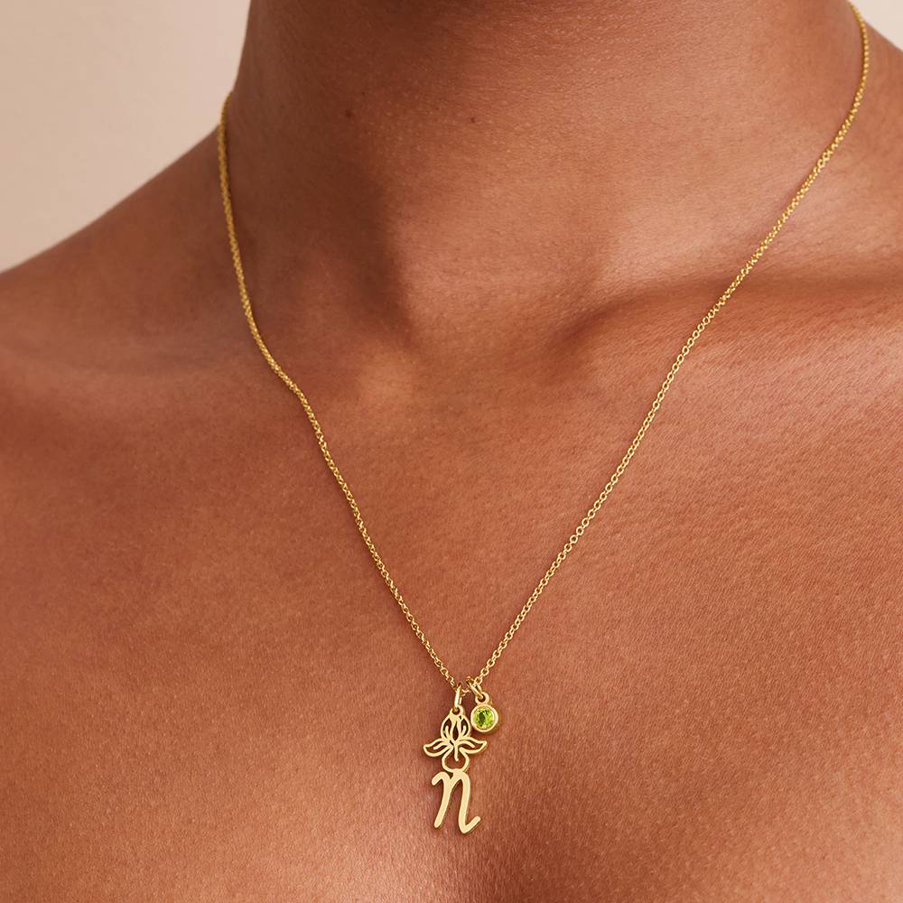 Blooming Birth Flower Initial Necklace with Birthstone in 18K Gold Vermeil - Image 4
