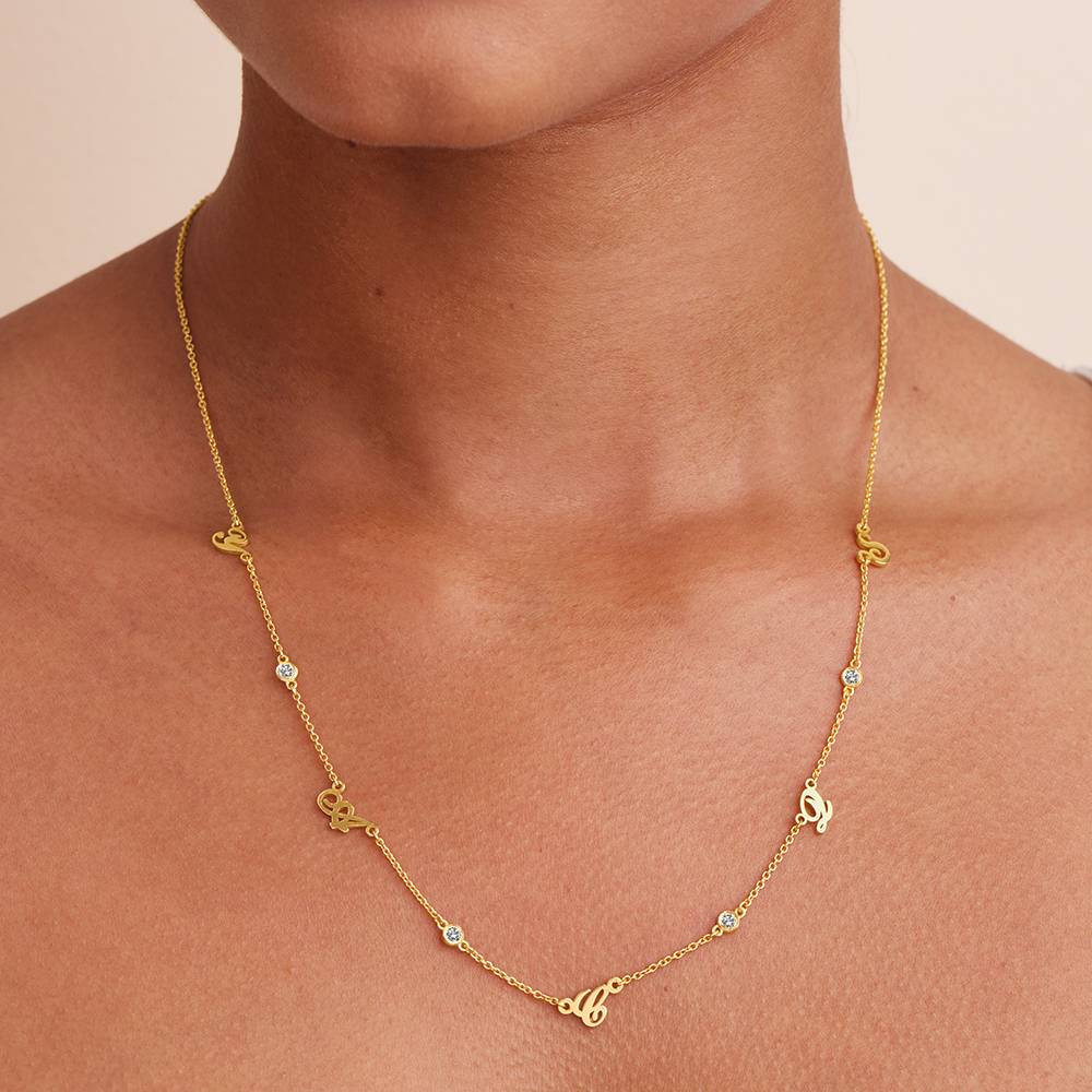 Heritage Multiple Initial Necklace with Diamonds in 18K Gold Plating - Image 4