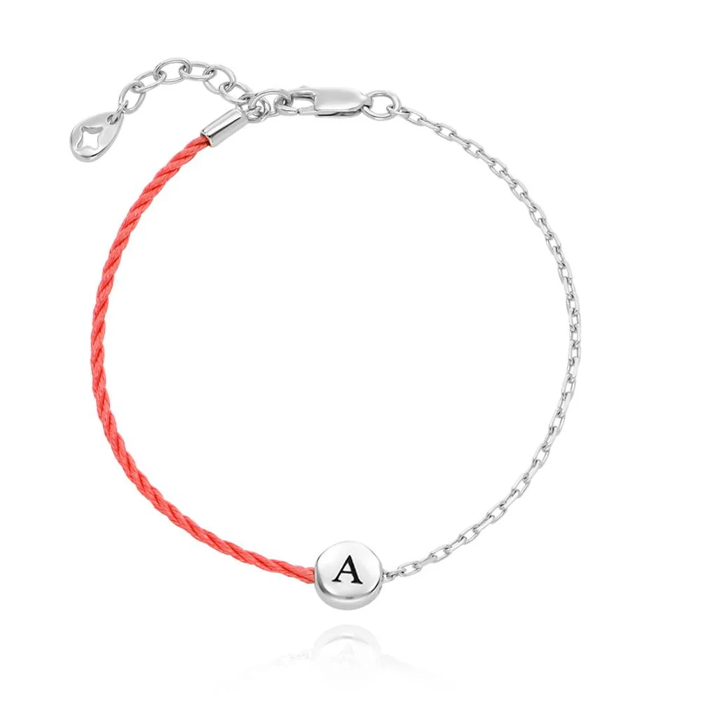Half and Half Pink Initial Bracelet with Diamond in Sterling Silver