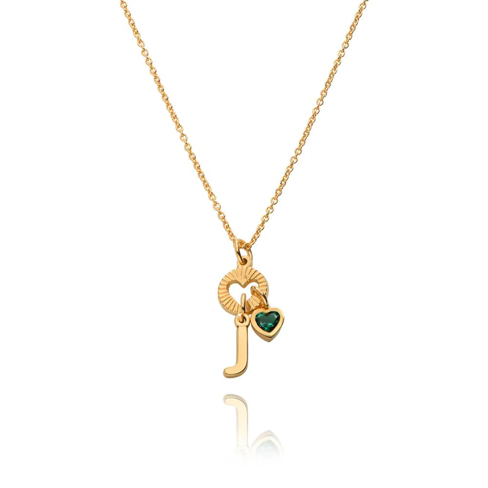 Noel Initial Necklace with Precious Heart Stone in 18K Gold Vermeil