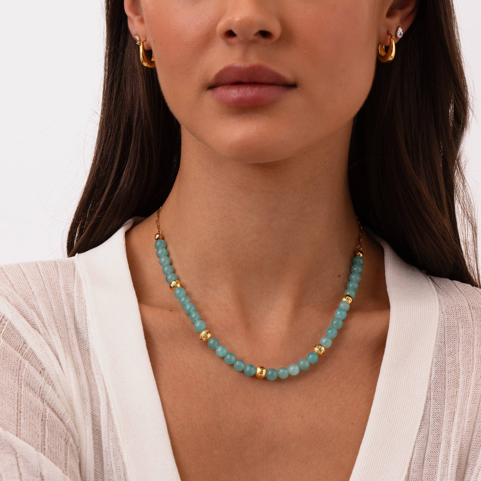 Amazonite Semi-Precious Balance Bead Necklace in 18K Gold Plating - Image 2