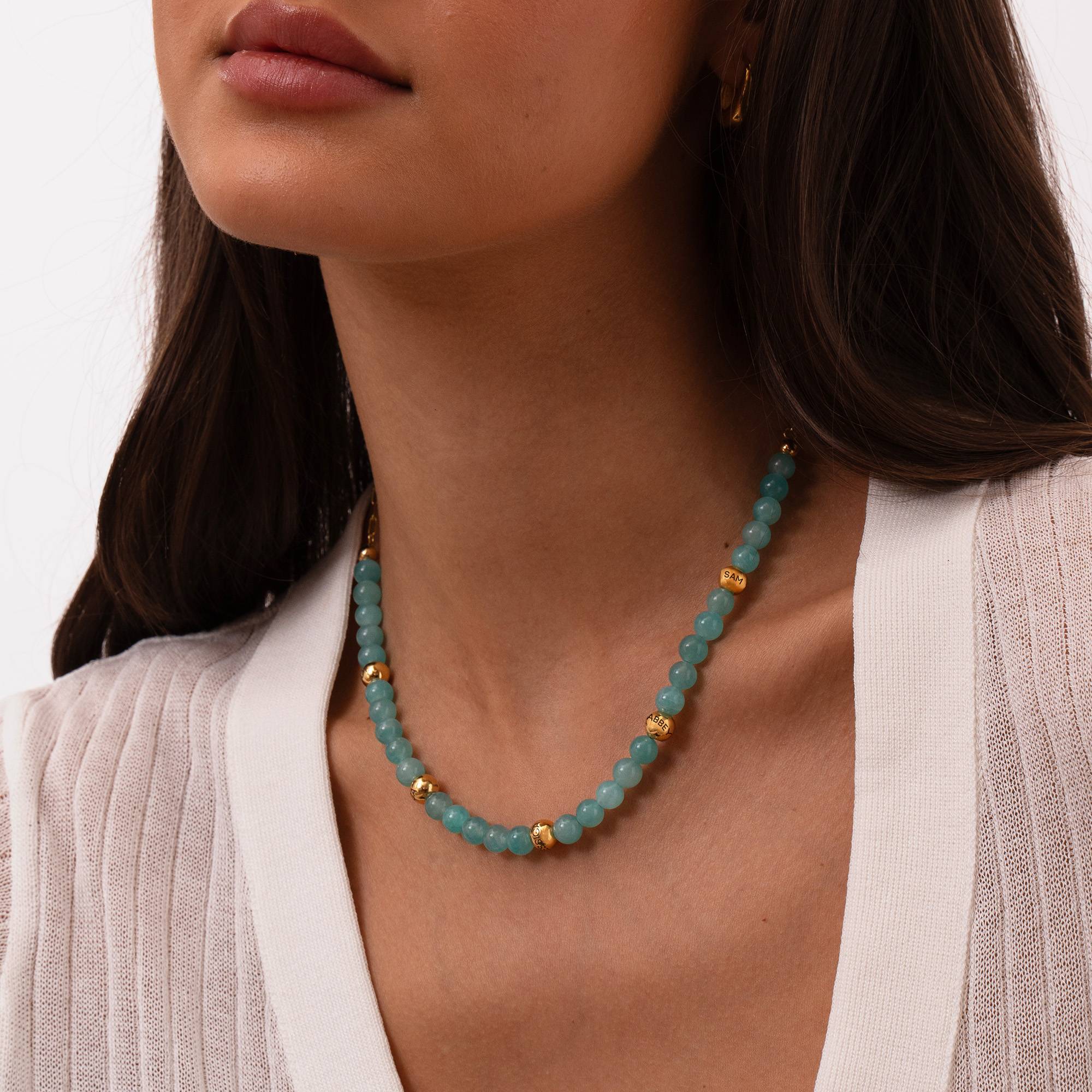 Amazonite Semi-Precious Balance Bead Necklace in 18K Gold Plating - Image 3