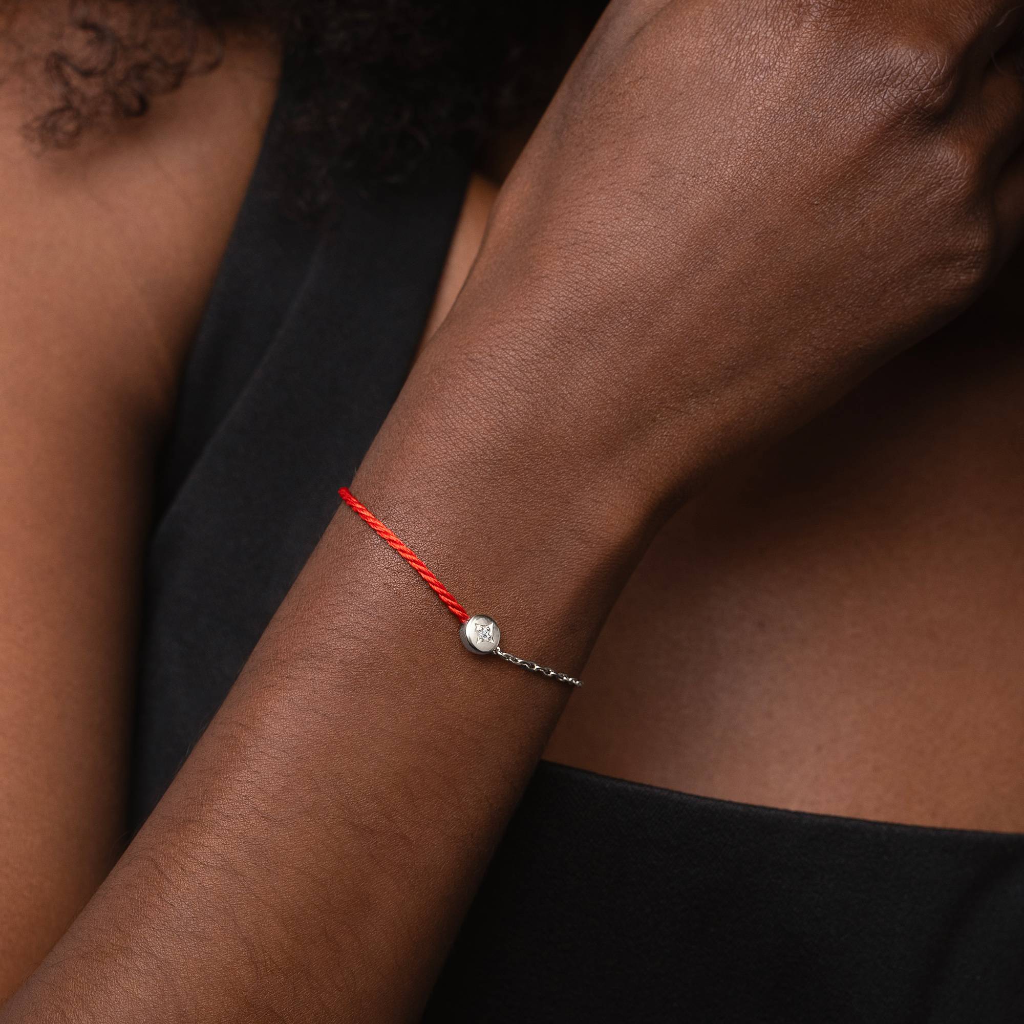 Half and Half Red Initial Bracelet with Diamond in Sterling Silver - Image 3